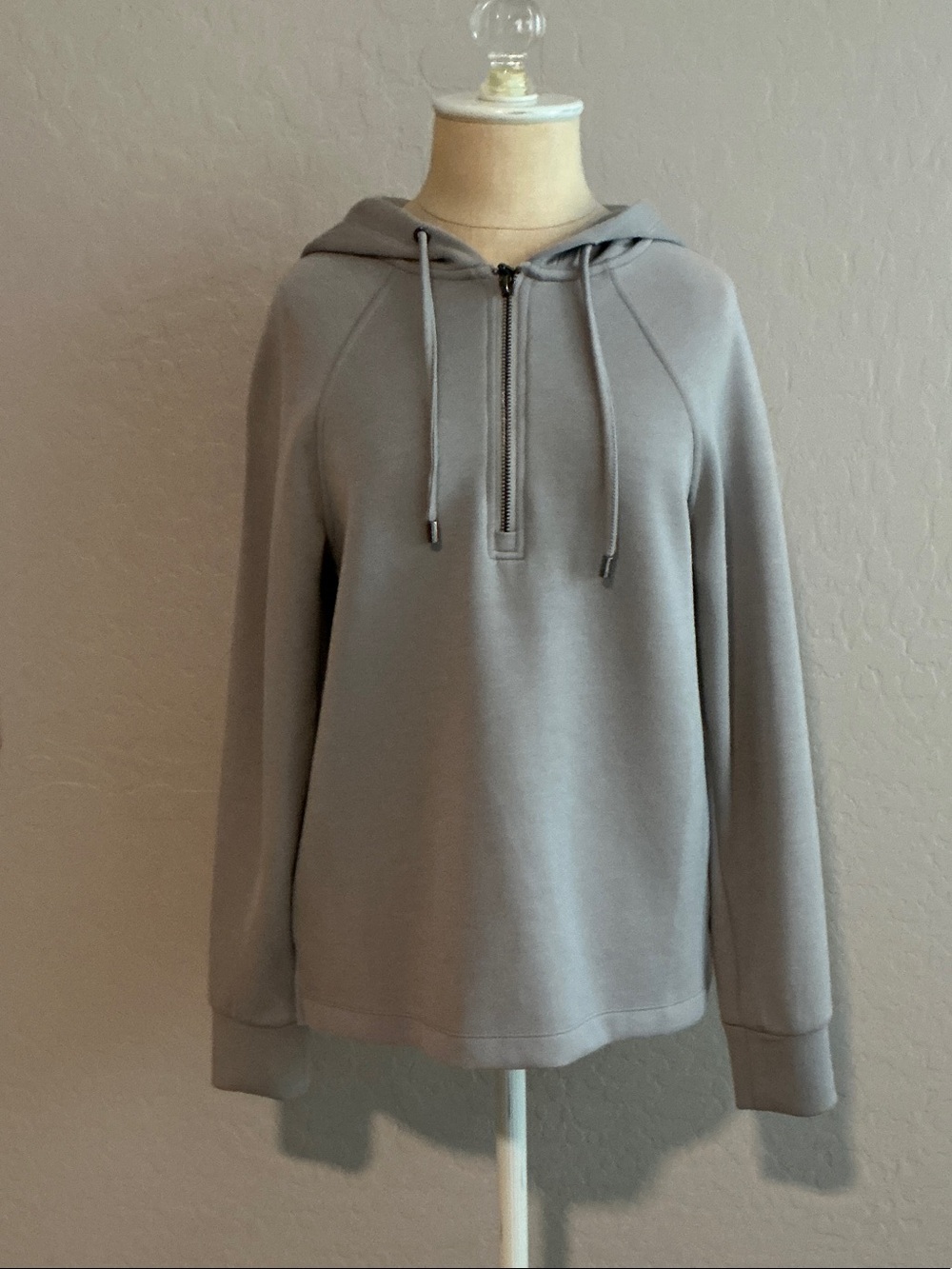 Classic Gray Half-Zip Hoodie Sweater - Women